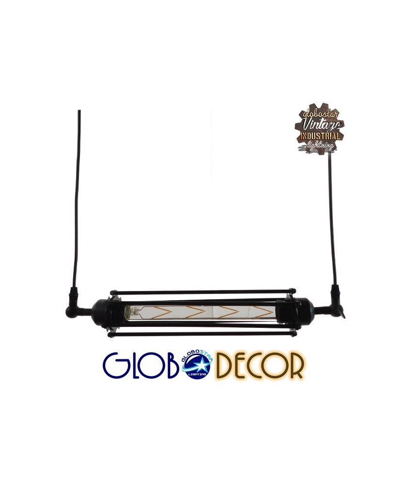 GLOBOSTAR® TUBE 01085 Vintage Κρεμαστό Φωτιστικό Οροφής με Ντουί 1 x E27 AC 220-240V IP20 - Μαύρο - Μ43 x Π11 x Υ11cm